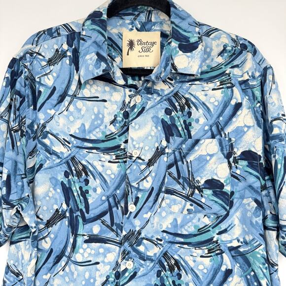 Vintage Silk Circa 1969 Men's‎ Blue Short Sleeve Button Down Shirt XL - Picture 2 of 6